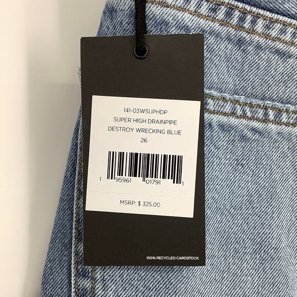 RE/DONE Super High Drainpipe Size 26 Destroy Wrecking Blue $325 msrp G12-11 - Picture 6 of 8